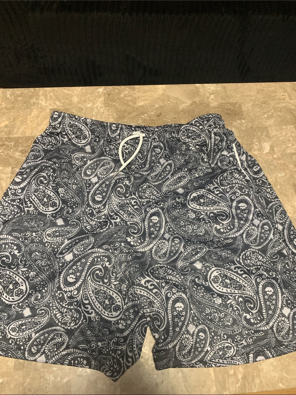 Navy Paisley Swim Trunks with Drawstring